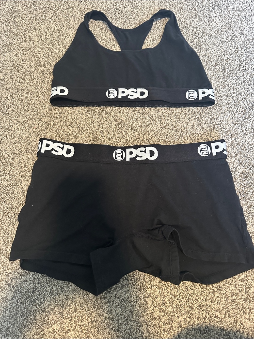 PSD Black Logo Elastic Sports Bra and Boxer Shorts Set